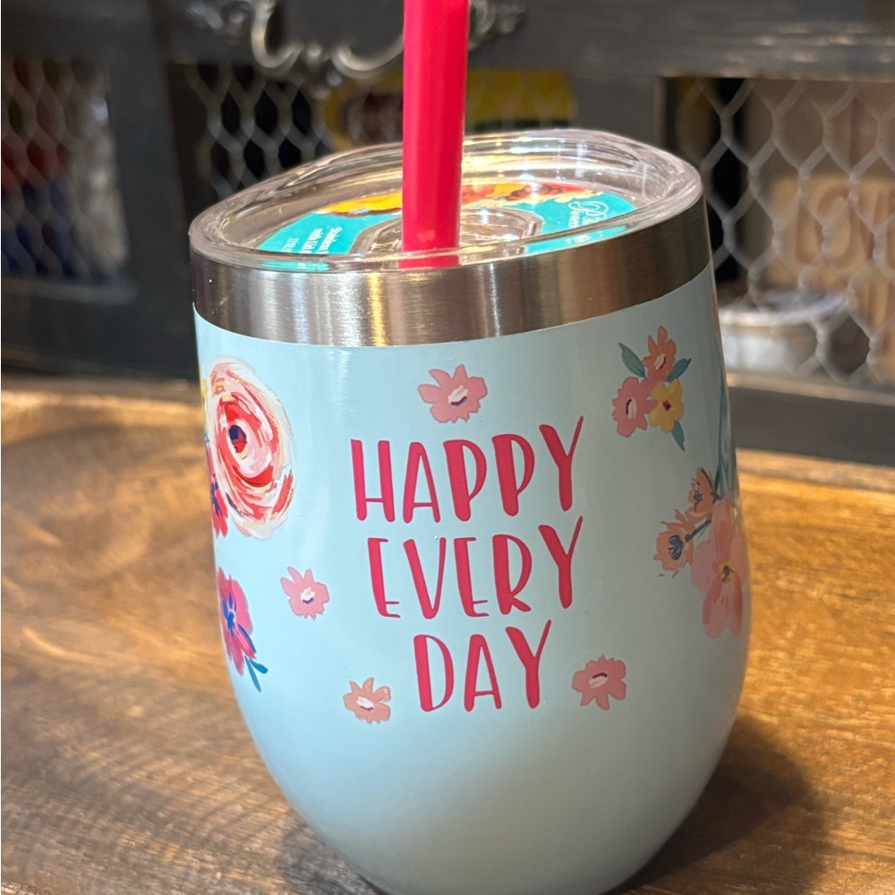 Pioneer Woman stainless floral tumbler with lid and straw